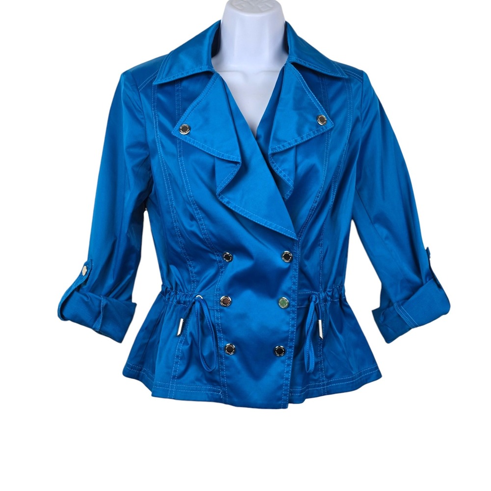 White House Black Market Womens Blue Drape Front Moto Jacket Size 0 NWT